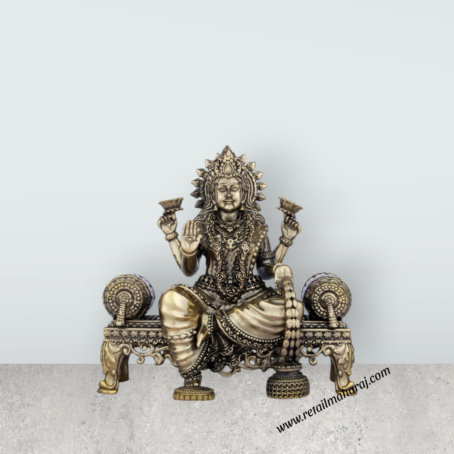 Laxmi Devi Statue - 5.5 x 5.5 Inches | Brass Idol/ Lakshmi Statue Sitting On Sinhasan/ 770 Gms Approx