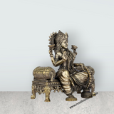 Laxmi Devi Statue - 5.5 x 5.5 Inches | Brass Idol/ Lakshmi Statue Sitting On Sinhasan/ 770 Gms Approx