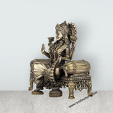 Laxmi Devi Statue - 5.5 x 5.5 Inches | Brass Idol/ Lakshmi Statue Sitting On Sinhasan/ 770 Gms Approx