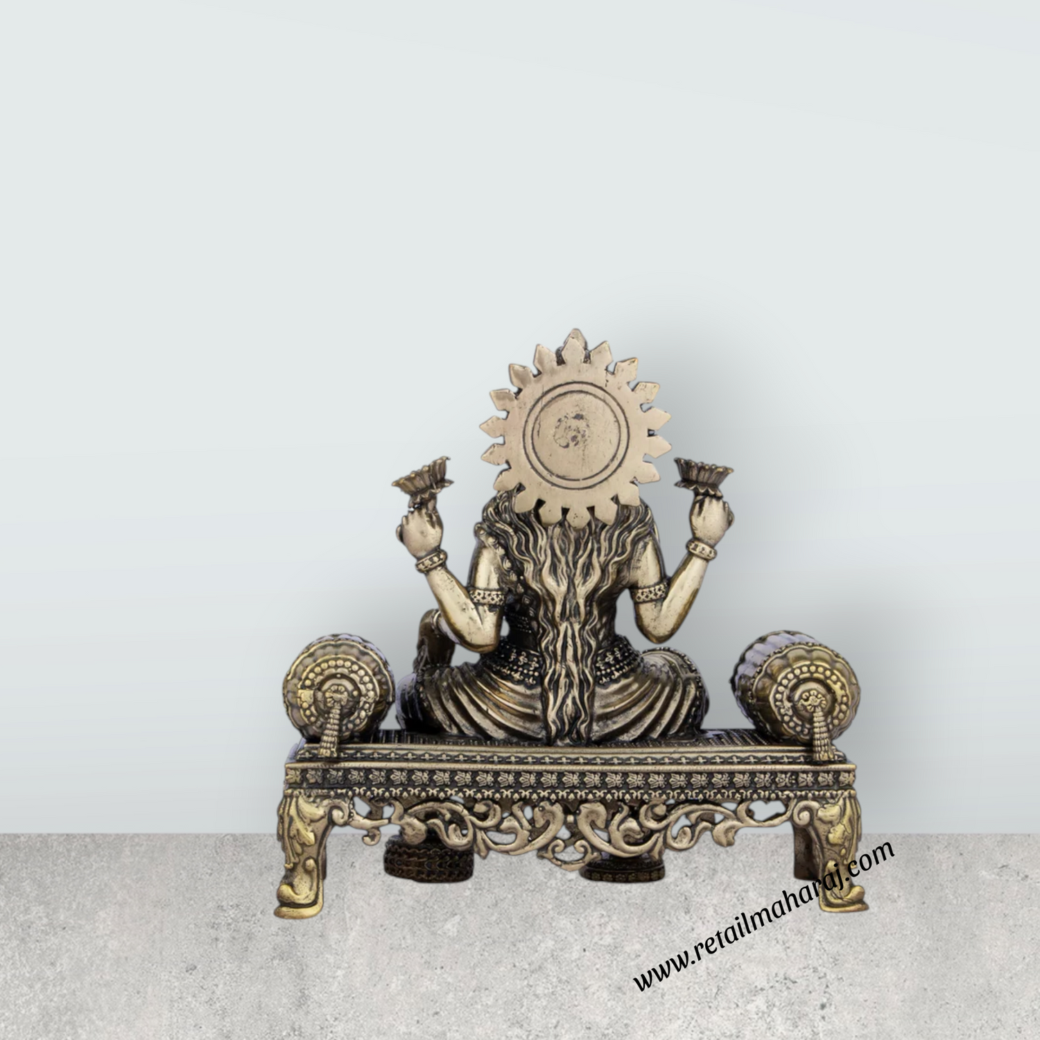 Laxmi Devi Statue - 5.5 x 5.5 Inches | Brass Idol/ Lakshmi Statue Sitting On Sinhasan/ 770 Gms Approx
