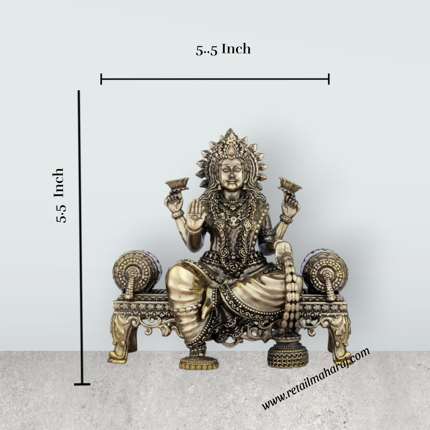 Laxmi Devi Statue - 5.5 x 5.5 Inches | Brass Idol/ Lakshmi Statue Sitting On Sinhasan/ 770 Gms Approx