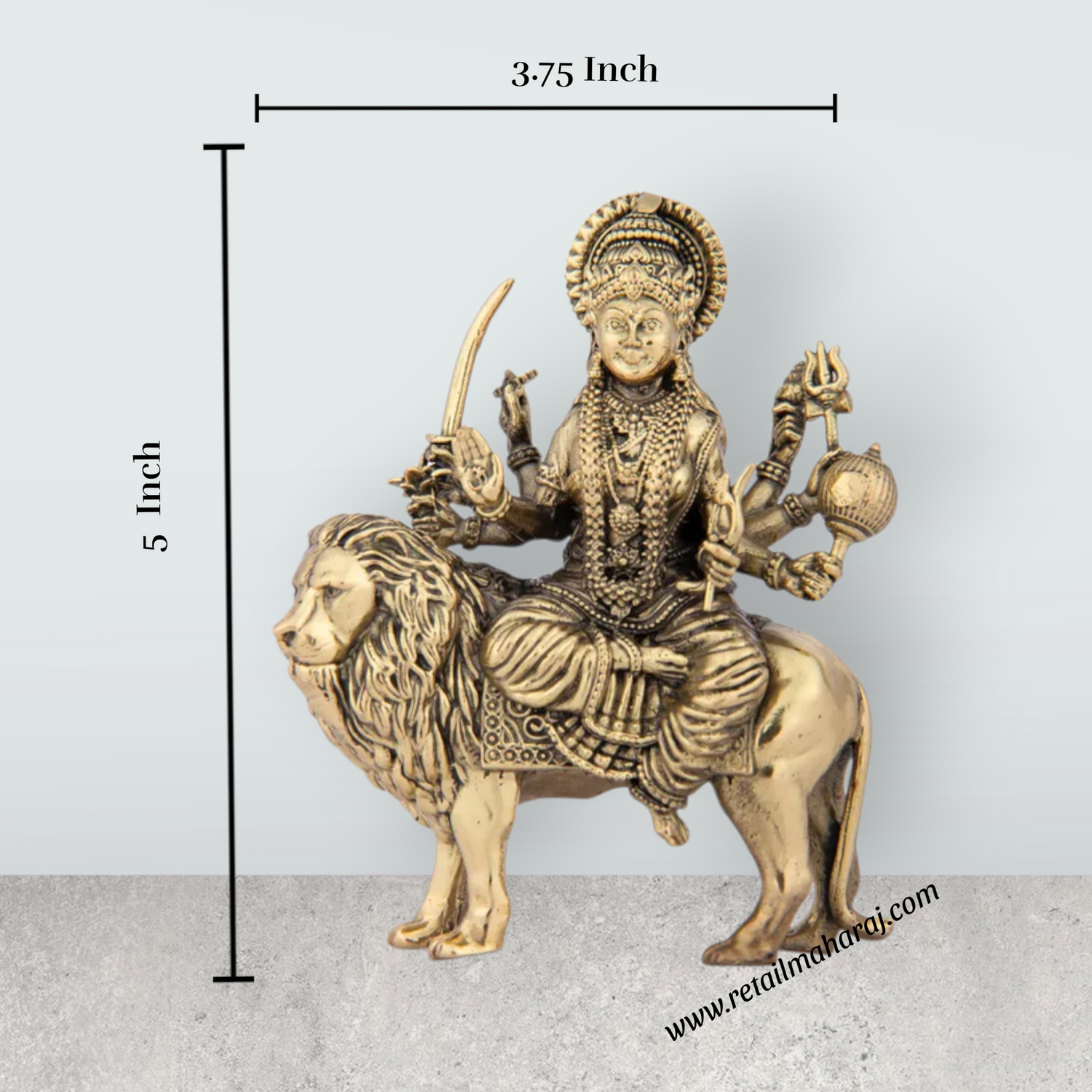 Durga Devi - 5 x 3.75 Inches | Durga Statue Sitting On Lion/ Brass Idol for Pooja/ 285 Gms Approx