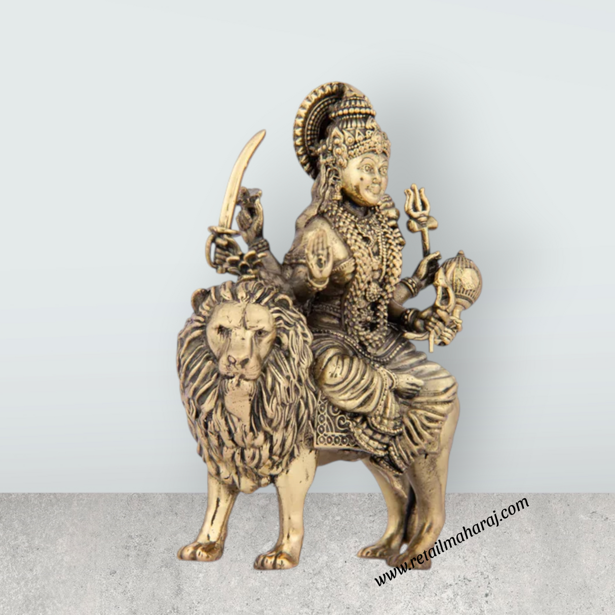 Durga Devi - 5 x 3.75 Inches | Durga Statue Sitting On Lion/ Brass Idol for Pooja/ 285 Gms Approx