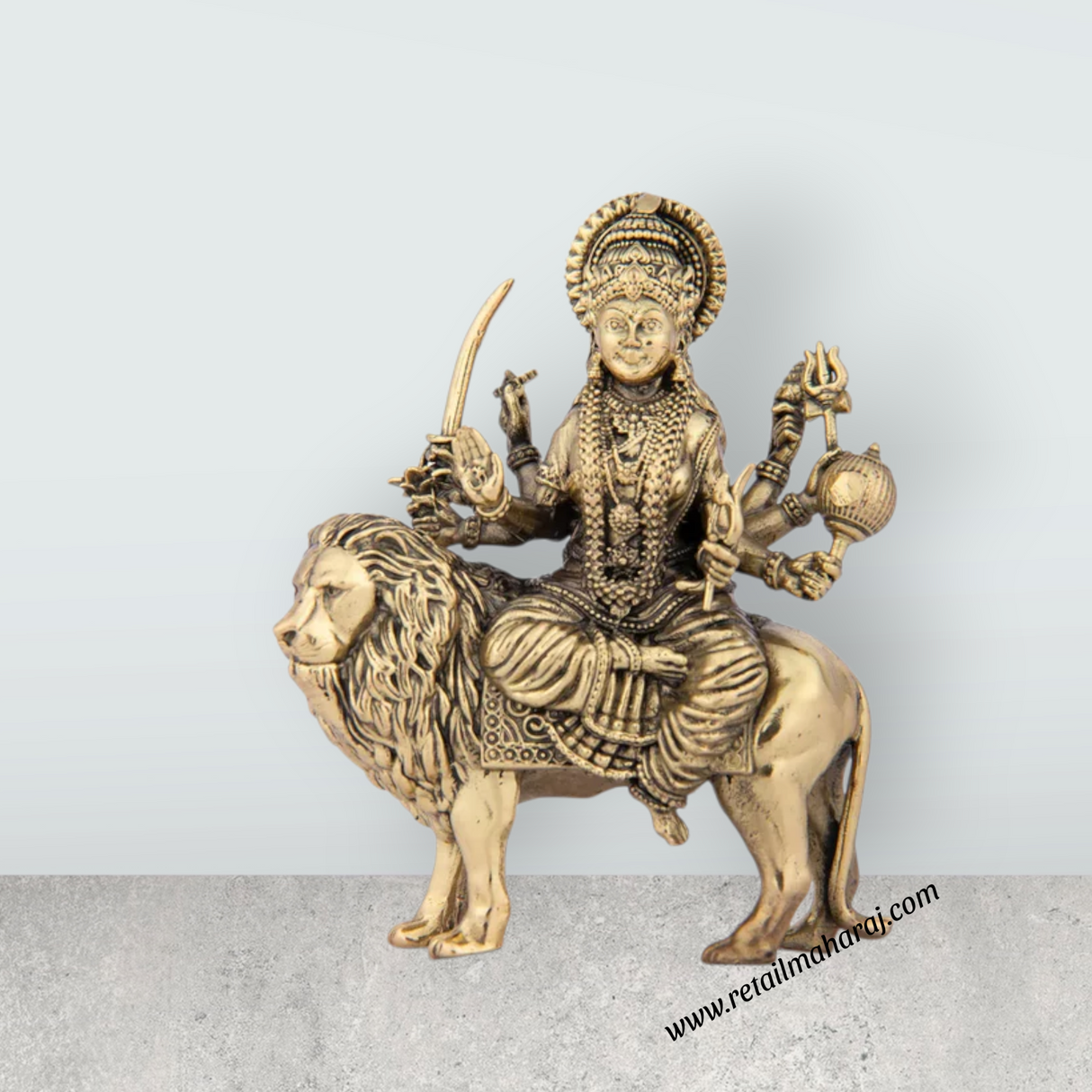 Durga Devi - 5 x 3.75 Inches | Durga Statue Sitting On Lion/ Brass Idol for Pooja/ 285 Gms Approx
