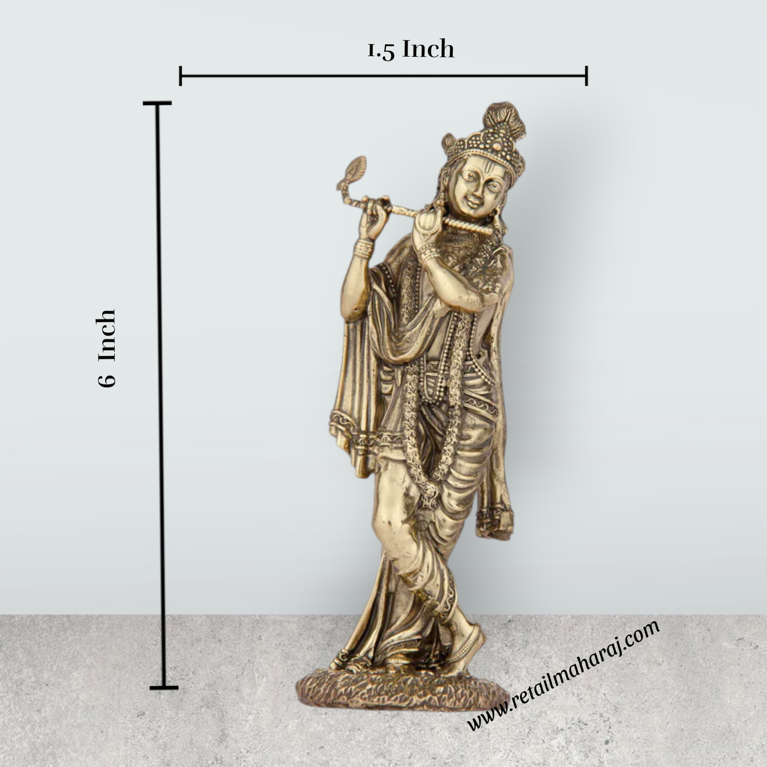Krishnan Statue - 6 x 1.5 Inches | Brass idol/ Krishna Flute Statue for Pooja/ 230 Gms Approx