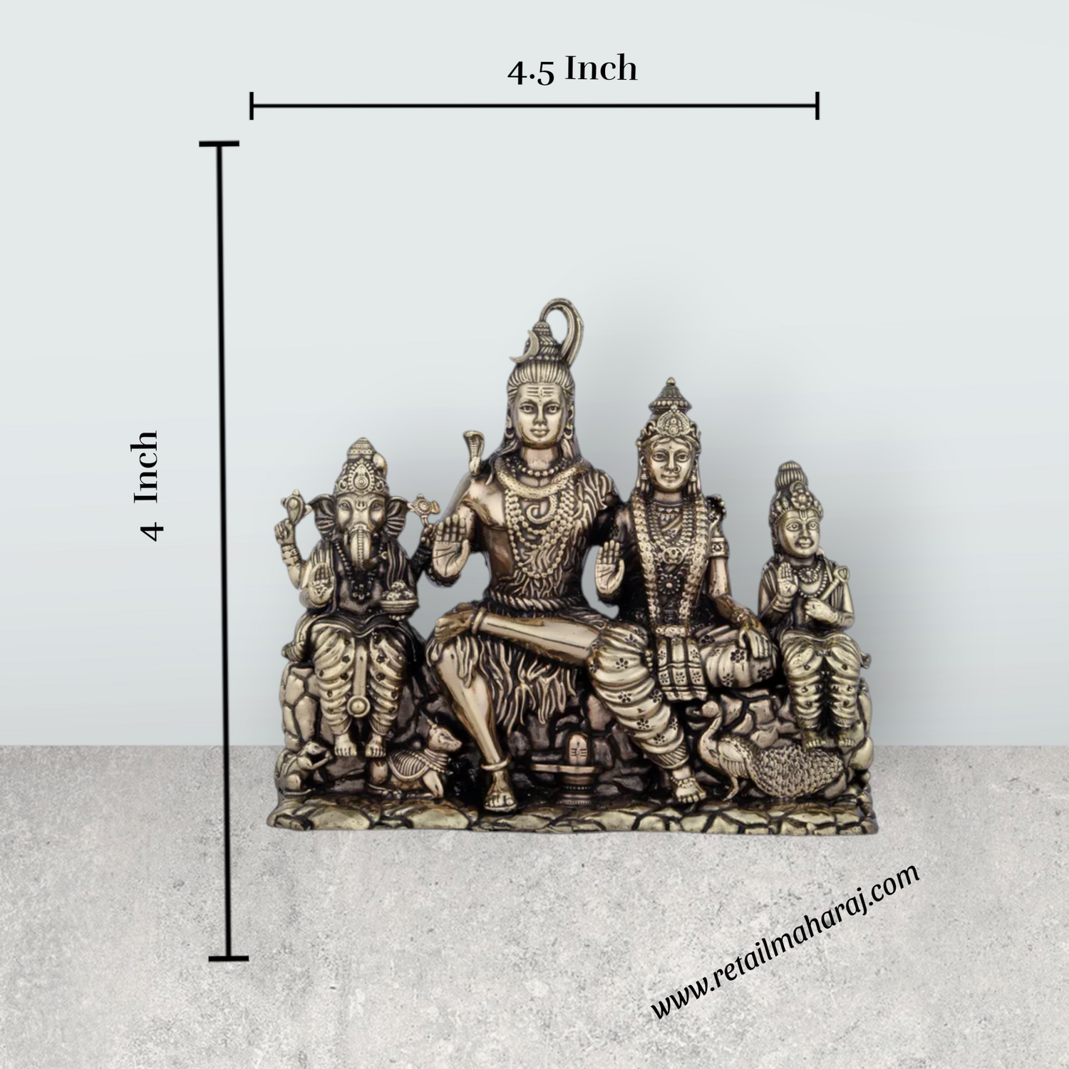 Shiv Family Murti - 4 x 4.5 Inches | Brass Idol/ Shiv Parivar Murti for Pooja/ 455 Gms Approx