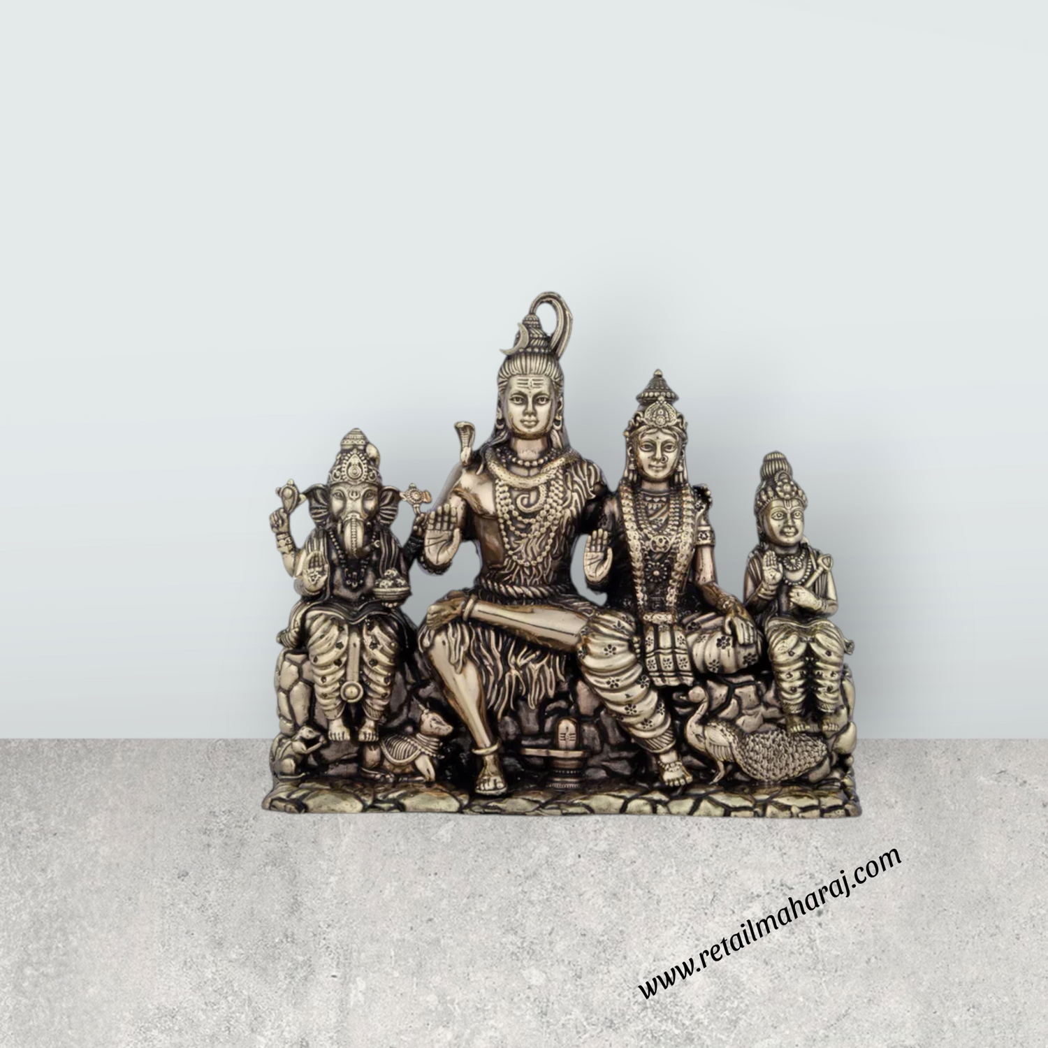 Shiv Family Murti - 4 x 4.5 Inches | Brass Idol/ Shiv Parivar Murti for Pooja/ 455 Gms Approx