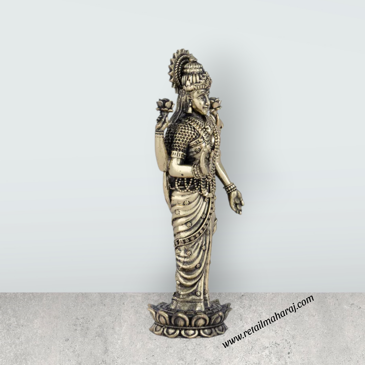 Laxmi Statue - 7 x 2.5 Inches | Laxmi Idol Standing On Lotus/ Brass Idol for Pooja/ 285 Gms Approx - Retail Maharaj