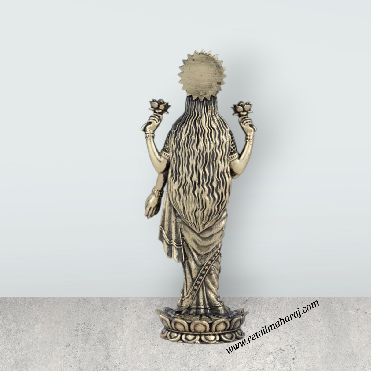 Laxmi Statue - 7 x 2.5 Inches | Laxmi Idol Standing On Lotus/ Brass Idol for Pooja/ 285 Gms Approx - Retail Maharaj