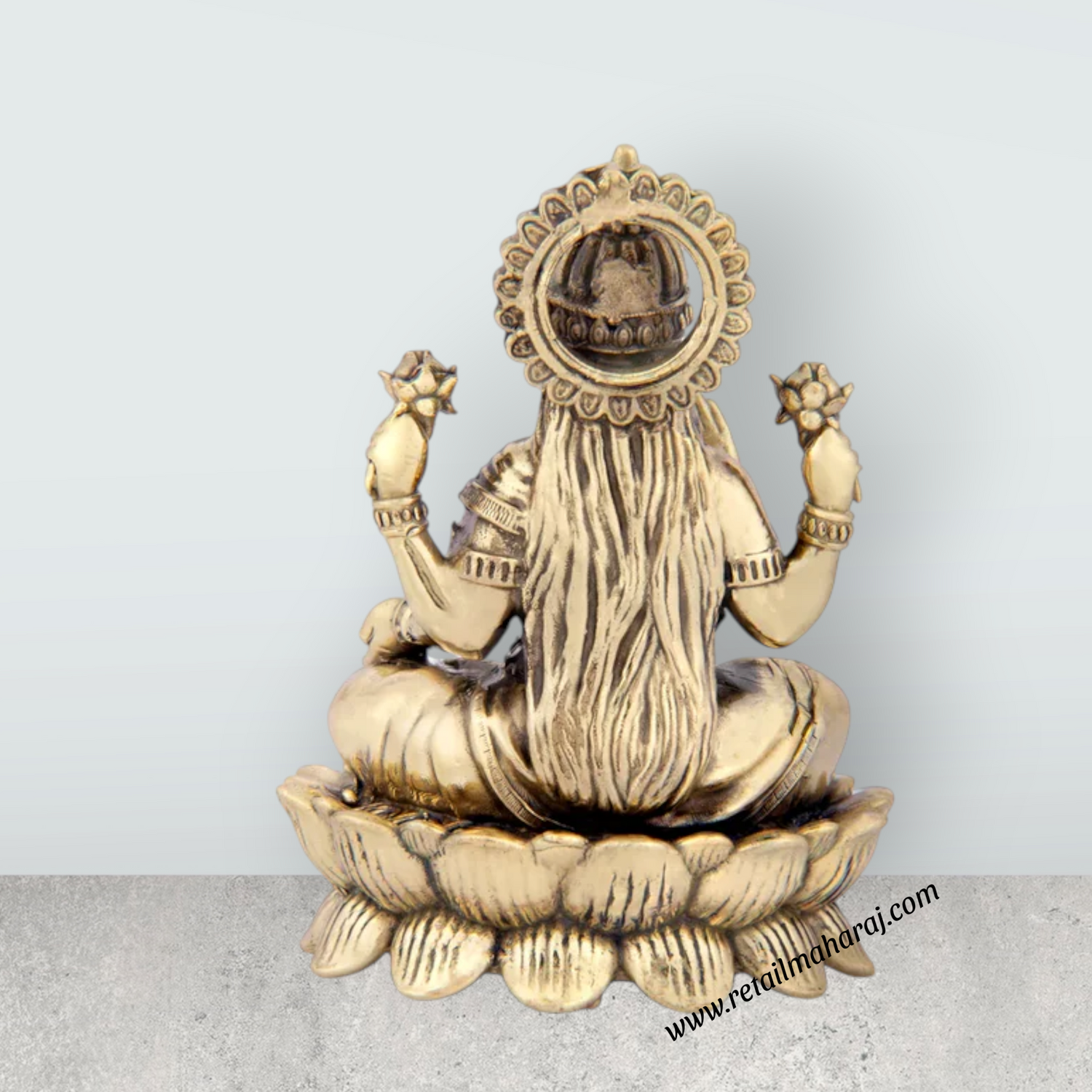 Laxmi Devi Statue - 5 x 3.75 Inches | Brass Idol/ Lakshmi Statue Sitting On Lotus/ 400 Gms Approx - Retail Maharaj