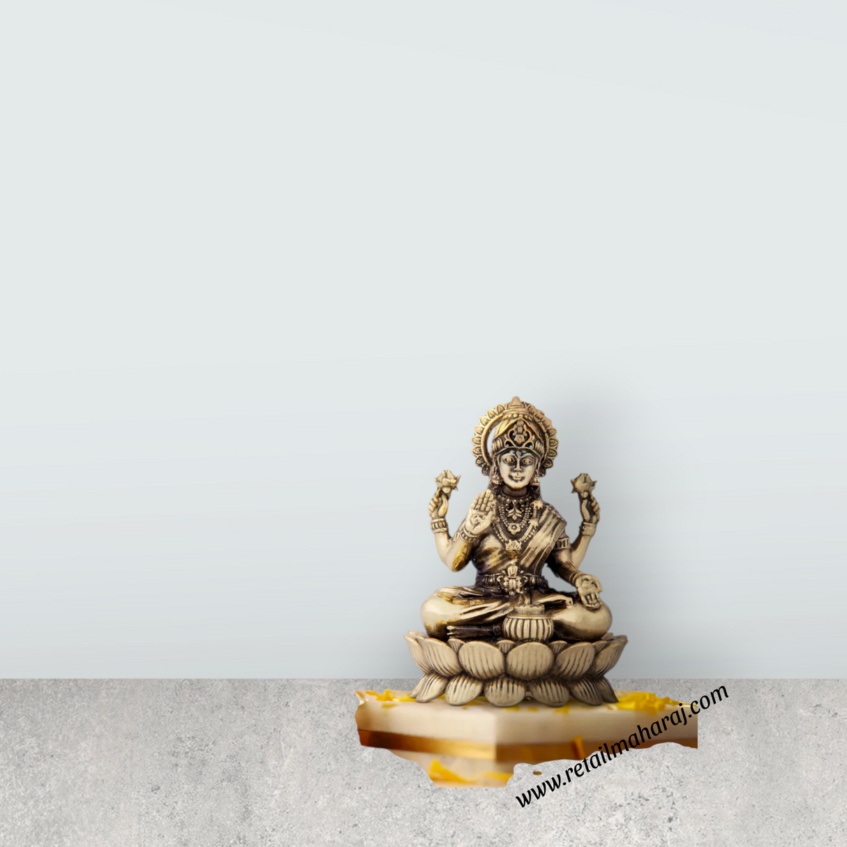 Laxmi Devi Statue - 5 x 3.75 Inches | Brass Idol/ Lakshmi Statue Sitting On Lotus/ 400 Gms Approx - Retail Maharaj