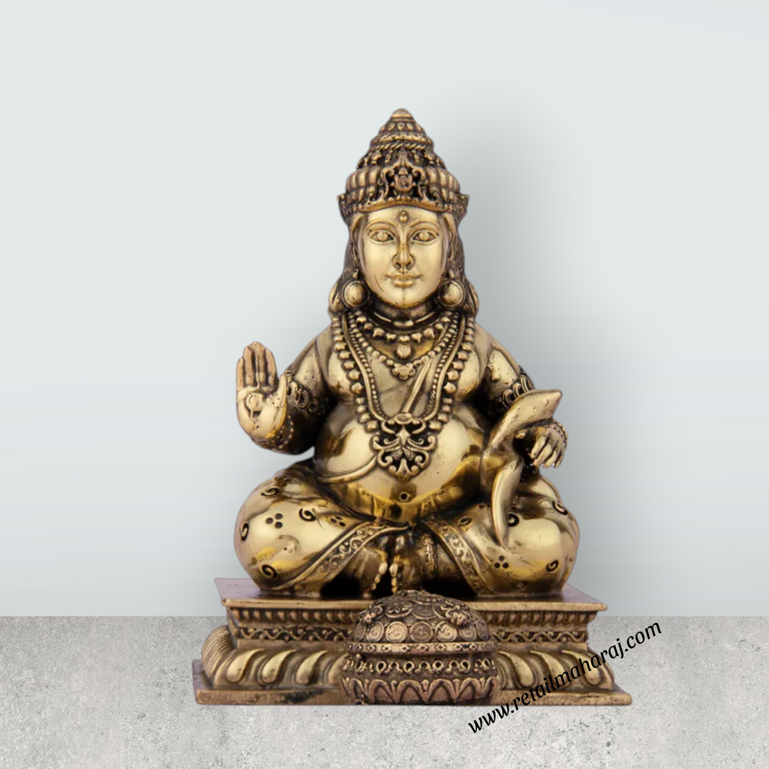Kubera Statue - 4 x 2 Inches | Kuber Murti/ Brass Idol/ Kuberan Idol for Pooja/ 205 Gms Approx - Retail Maharaj