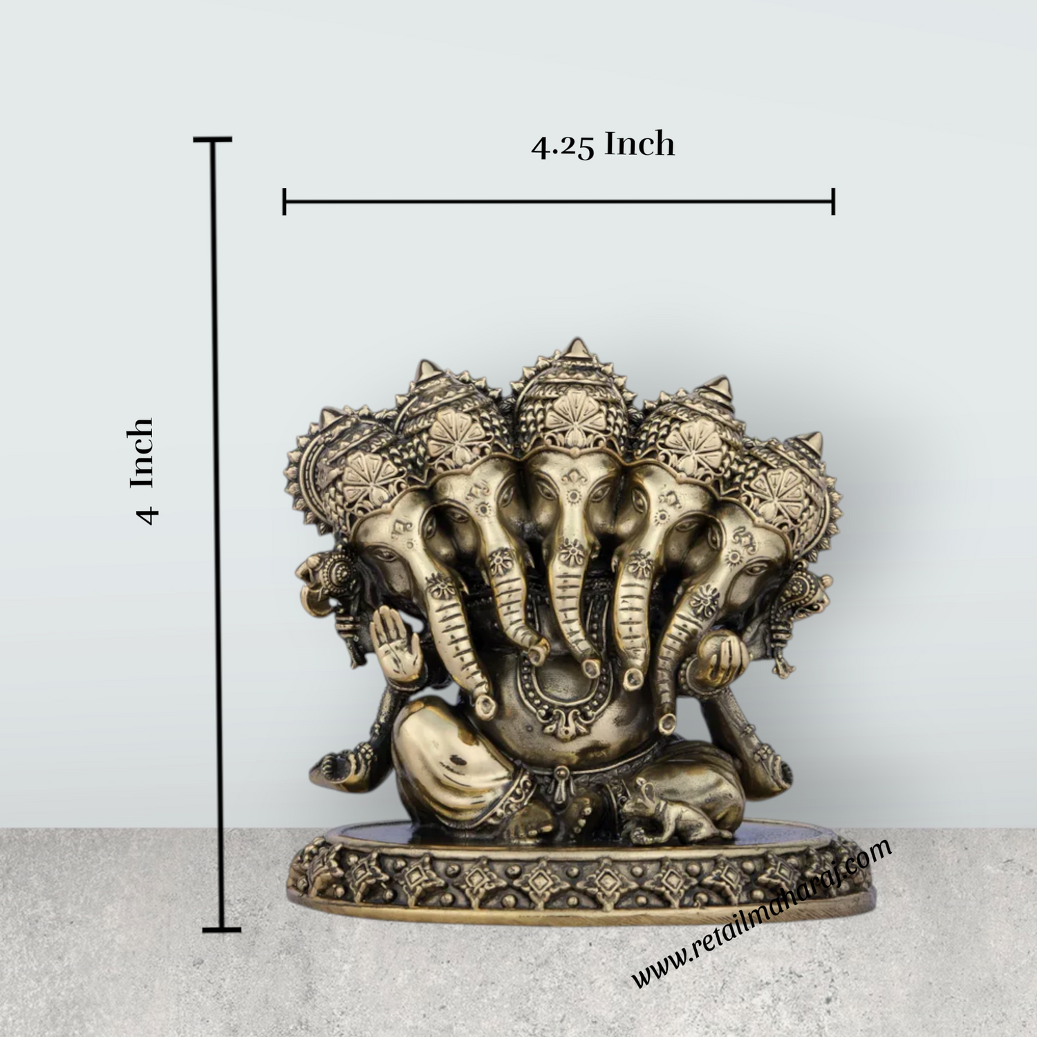 Ganesh Murti with 5 Face - 4 x 4.25 Inches | Brass Vinayaka Idol/ Ganpati Murti for Pooja/ 560 Gms Approx - Retail Maharaj