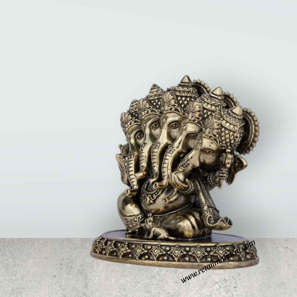 Ganesh Murti with 5 Face - 4 x 4.25 Inches | Brass Vinayaka Idol/ Ganpati Murti for Pooja/ 560 Gms Approx - Retail Maharaj