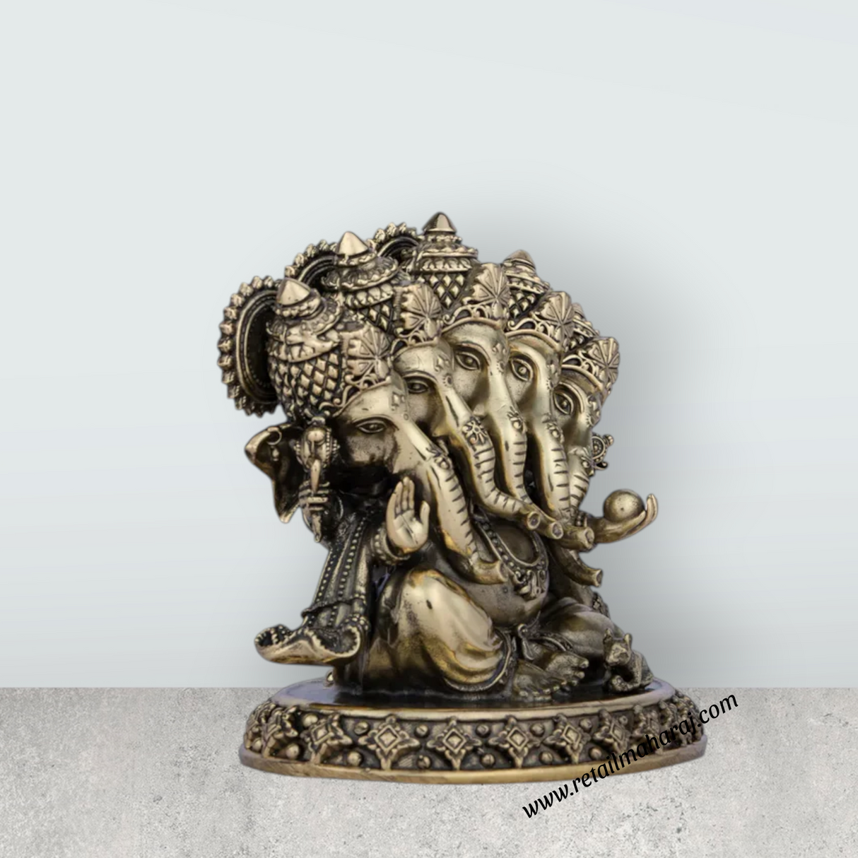 Ganesh Murti with 5 Face - 4 x 4.25 Inches | Brass Vinayaka Idol/ Ganpati Murti for Pooja/ 560 Gms Approx - Retail Maharaj
