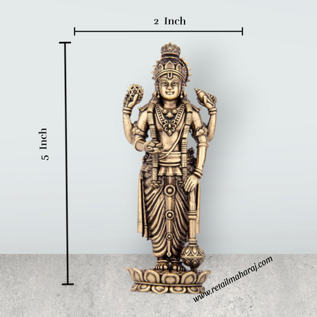 Vishnu Murti - 5 x 2 Inches | Brass Vishnu Idol/ Vishnu Statue for Pooja/ 180 Gms Approx - Retail Maharaj