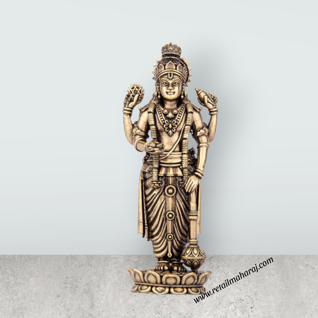 Vishnu Murti - 5 x 2 Inches | Brass Vishnu Idol/ Vishnu Statue for Pooja/ 180 Gms Approx - Retail Maharaj