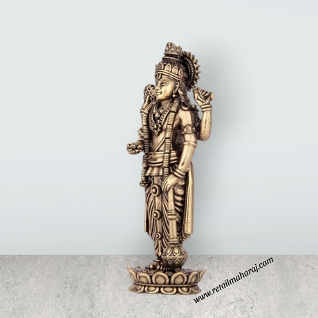 Vishnu Murti - 6.75 x 2.5 Inches | Brass Idol/ Vishnu Statue Standing On Lotus for Pooja/ 180 Gms Approx - Retail Maharaj