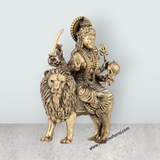 Durga Devi Sitting On Lion - 6 x 4 Inches | Brass Statue/ Durga Murti for Pooja/ 490 Gms Approx - Retail Maharaj