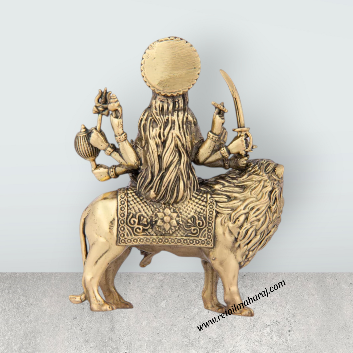 Durga Devi Sitting On Lion - 6 x 4 Inches | Brass Statue/ Durga Murti for Pooja/ 490 Gms Approx - Retail Maharaj