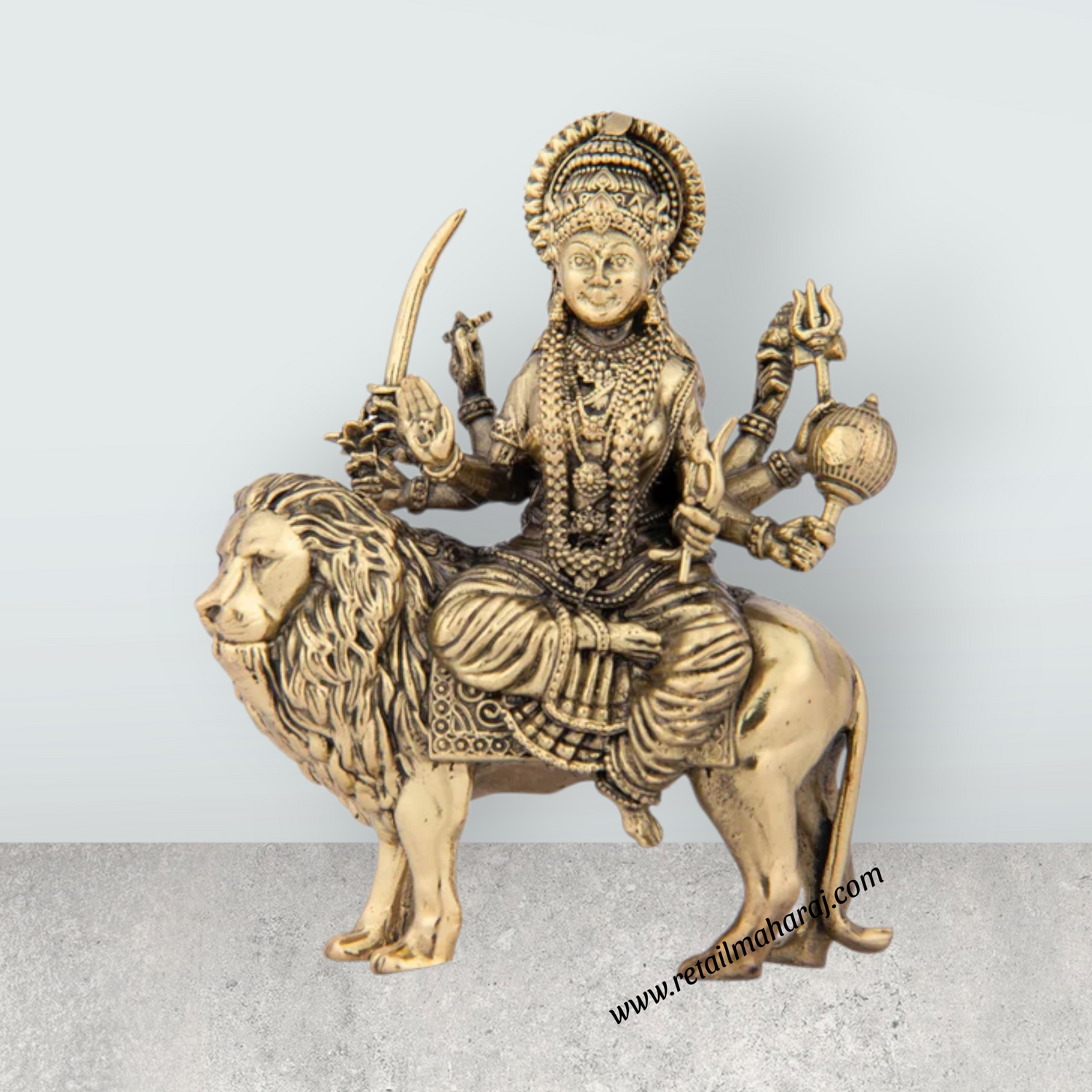 Durga Devi Sitting On Lion - 6 x 4 Inches | Brass Statue/ Durga Murti for Pooja/ 490 Gms Approx - Retail Maharaj