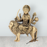 Durga Devi Sitting On Lion - 6 x 4 Inches | Brass Statue/ Durga Murti for Pooja/ 490 Gms Approx - Retail Maharaj