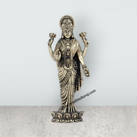Laxmi Statue – Lakshmi Standing on Lotus Brass Idol for Pooja (6 x 2.5 Inches | Approx. 195 g) - Retail Maharaj