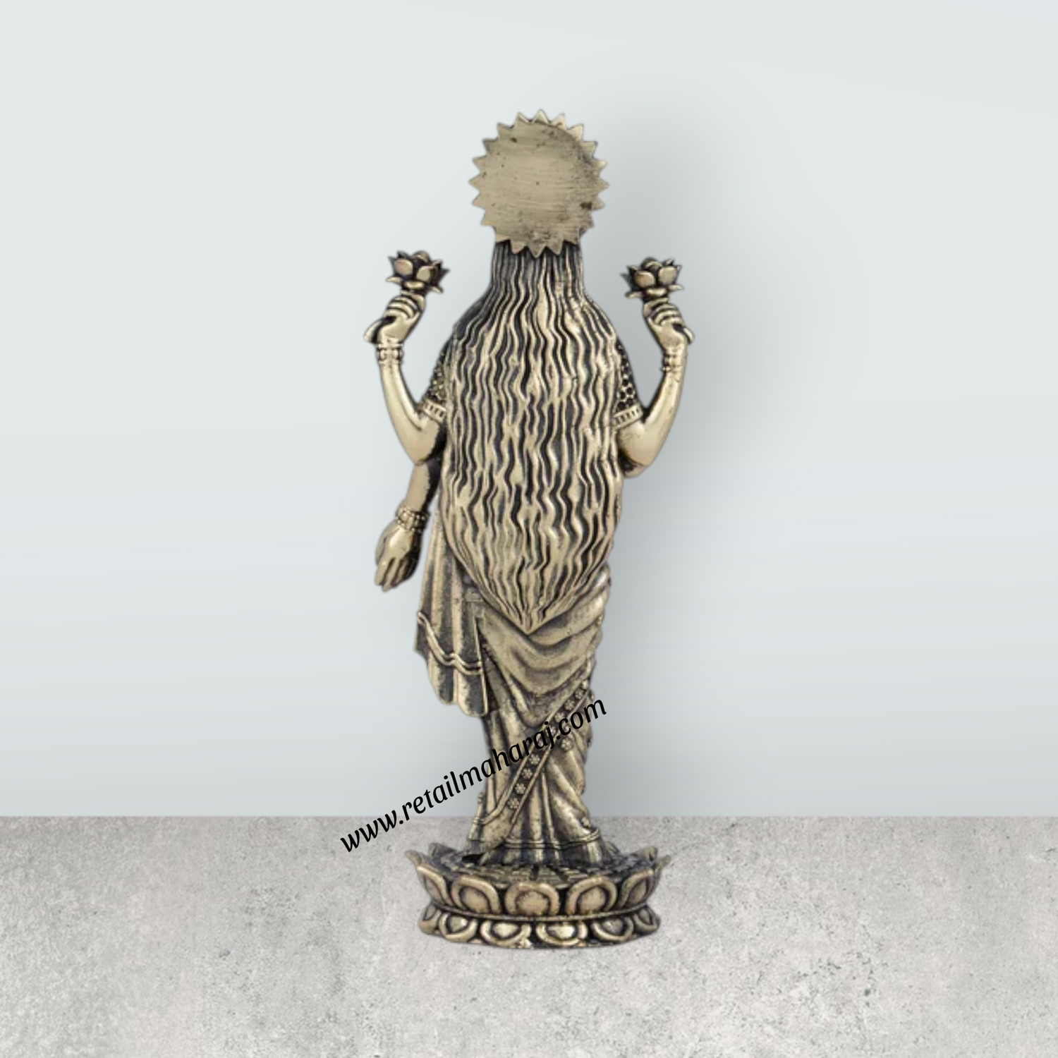 Laxmi Statue – Lakshmi Standing on Lotus Brass Idol for Pooja (6 x 2.5 Inches | Approx. 195 g) - Retail Maharaj