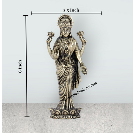 Laxmi Statue – Lakshmi Standing on Lotus Brass Idol for Pooja (6 x 2.5 Inches | Approx. 195 g) - Retail Maharaj