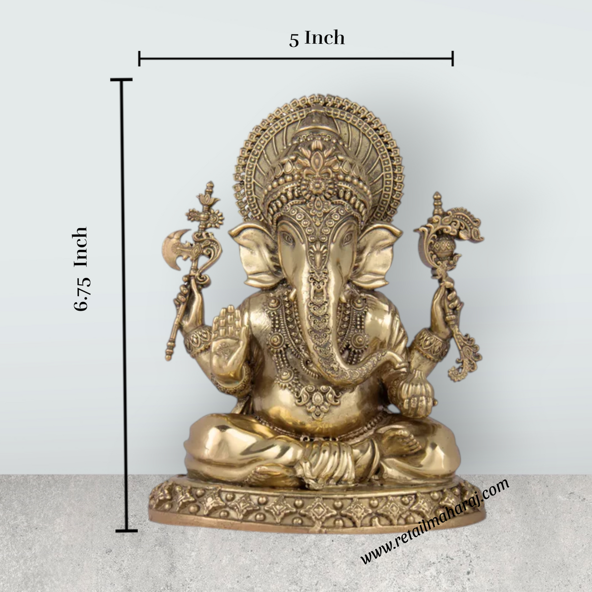 Ganesha Murti Statue - 6.75 x 5 Inches | Brass Idol/ Vinayaka Idol for Pooja/ 985 Gms Approx