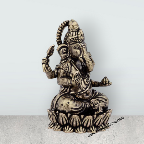Ganesh Murti - 2 x 1.5 Inches | Brass Idol / Vinayaka Idol Sitting On Lotus for Pooja/ 40 Gms Approx - Retail Maharaj