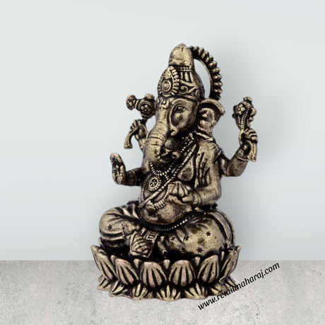 Ganesh Murti - 2 x 1.5 Inches | Brass Idol / Vinayaka Idol Sitting On Lotus for Pooja/ 40 Gms Approx - Retail Maharaj