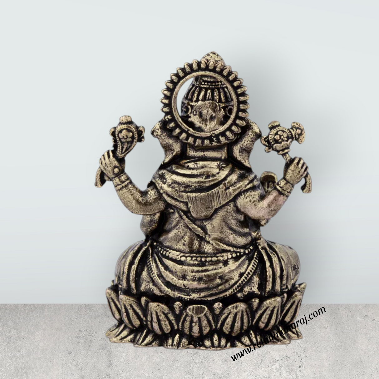 Ganesh Murti - 2 x 1.5 Inches | Brass Idol / Vinayaka Idol Sitting On Lotus for Pooja/ 40 Gms Approx - Retail Maharaj