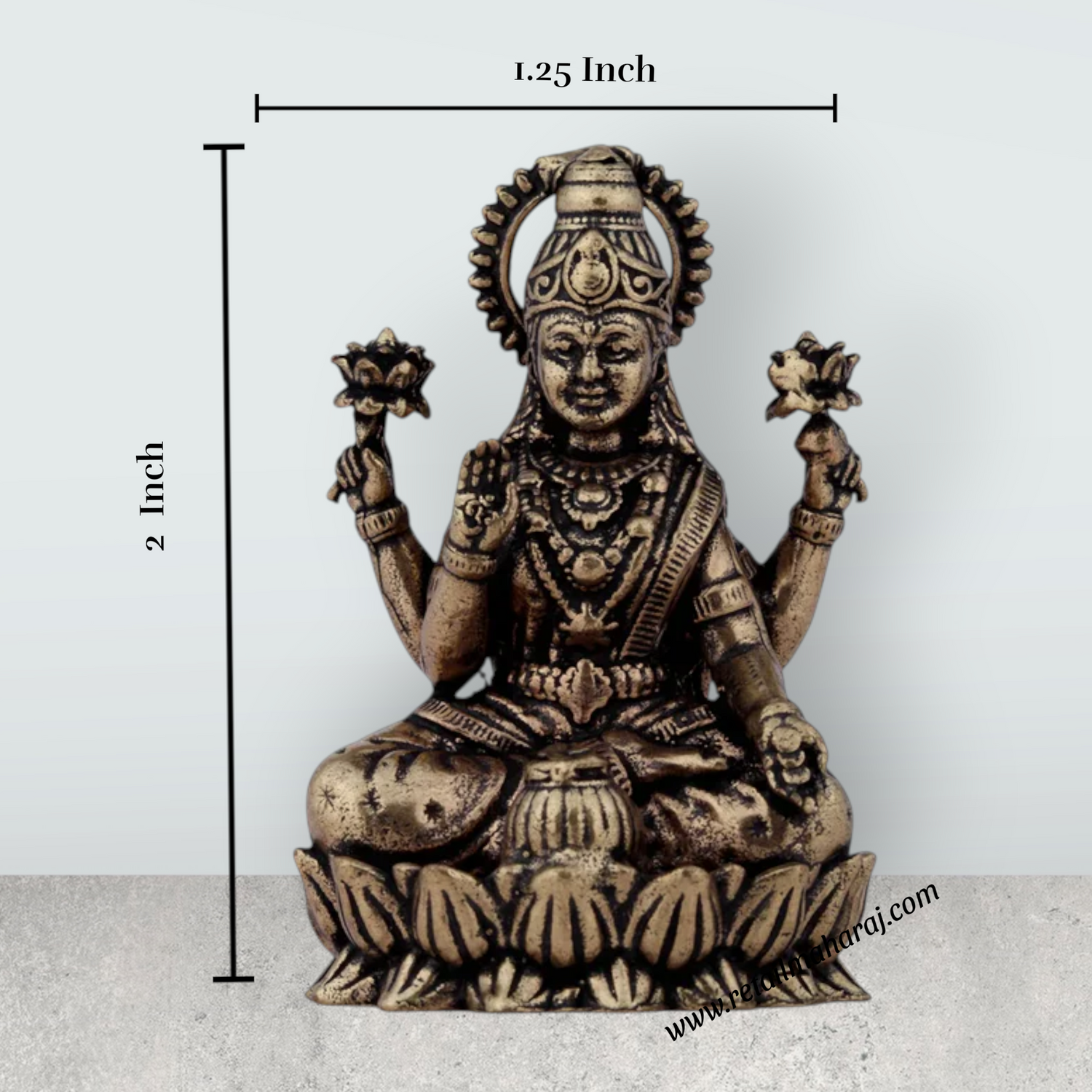 Laxmi Devi Statue - 2 x 1.25 Inches | Lakshmi Statue Sitting On Lotus/ Brass Idol for Pooja/ 45 Gms Approx - Retail Maharaj