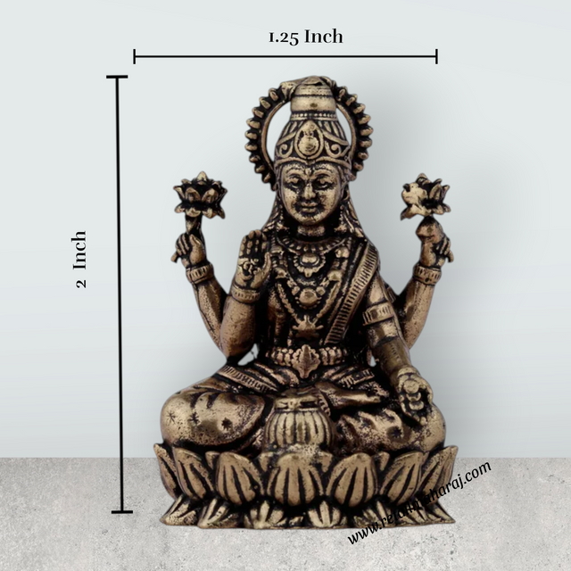 Laxmi Devi Statue - 2 x 1.25 Inches | Lakshmi Statue Sitting On Lotus/ Brass Idol for Pooja/ 45 Gms Approx - Retail Maharaj