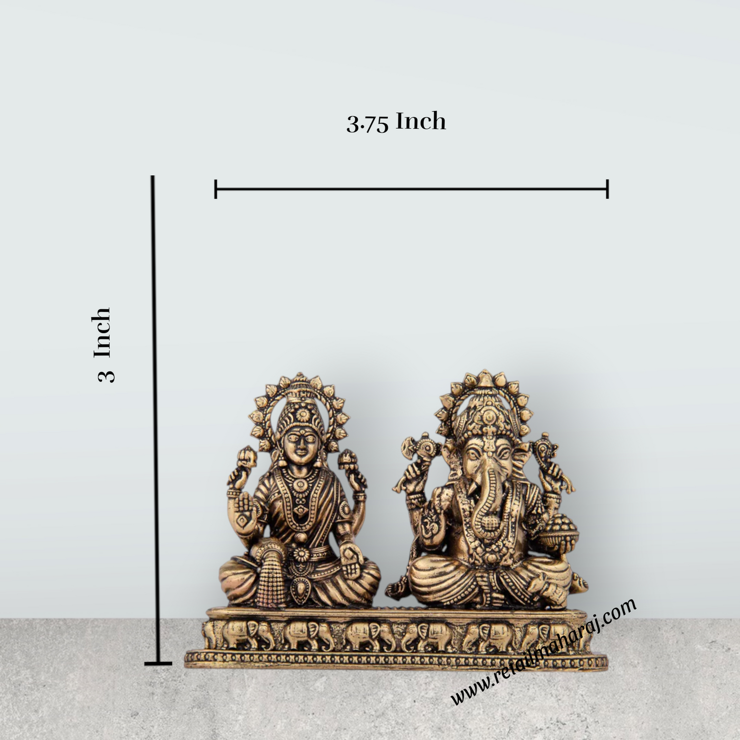 Laxmi Ganesh Murti - 3 x 3.75 Inches | Brass Idol/ Sitting Laxmi Ganesh Statue for Pooja/ 195 Gms Approx - Retail Maharaj