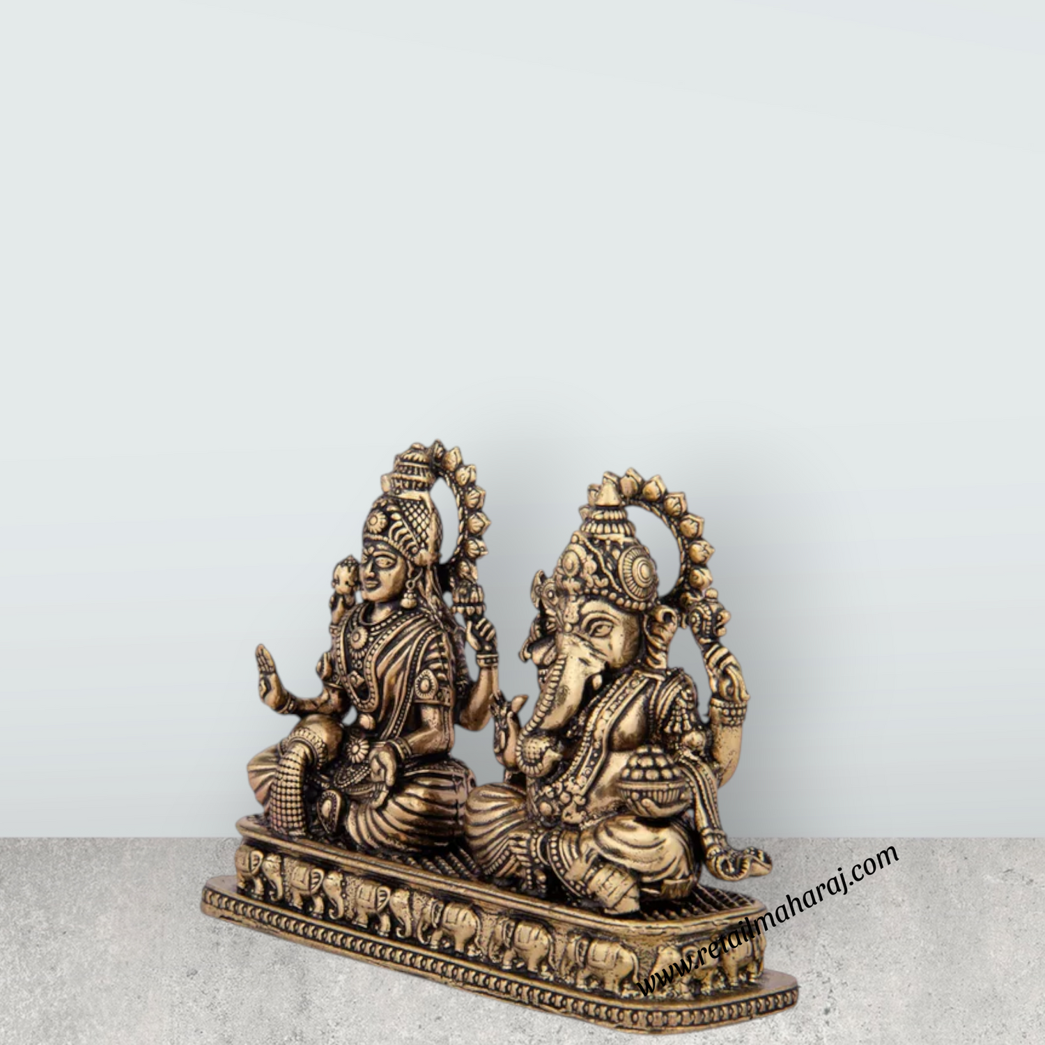 Laxmi Ganesh Murti - 3 x 3.75 Inches | Brass Idol/ Sitting Laxmi Ganesh Statue for Pooja/ 195 Gms Approx - Retail Maharaj