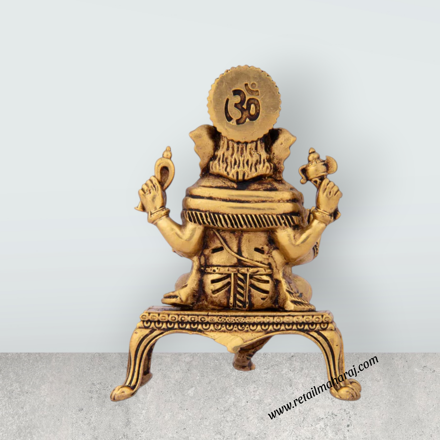 Ganesh Statue Sitting On Chowki - 2.5 x 1.75 Inches | Brass Vinayaka Idol / Ganesh Idol for Pooja/ 65 Gms Approx - Retail Maharaj