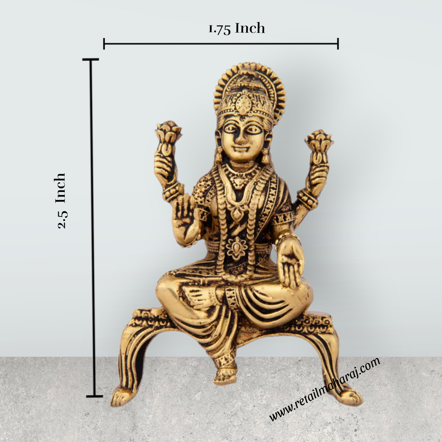 Laxmi Devi Statue - 2.5 x 1.75 Inches | Lakshmi Statue Sitting On Chowki/ Brass Idol for Pooja/ 50 Gms Approx - Retail Maharaj