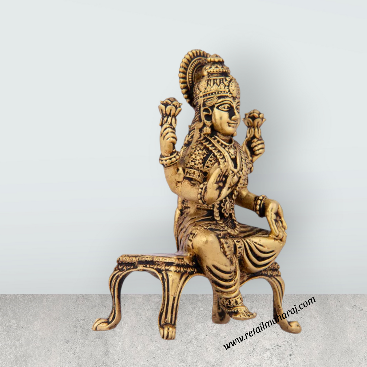 Laxmi Devi Statue - 3.5 x 2.5 Inches | Lakshmi Statue Sitting On Chowki/ Brass Idol for Pooja/ 120 Gms Approx - Retail Maharaj