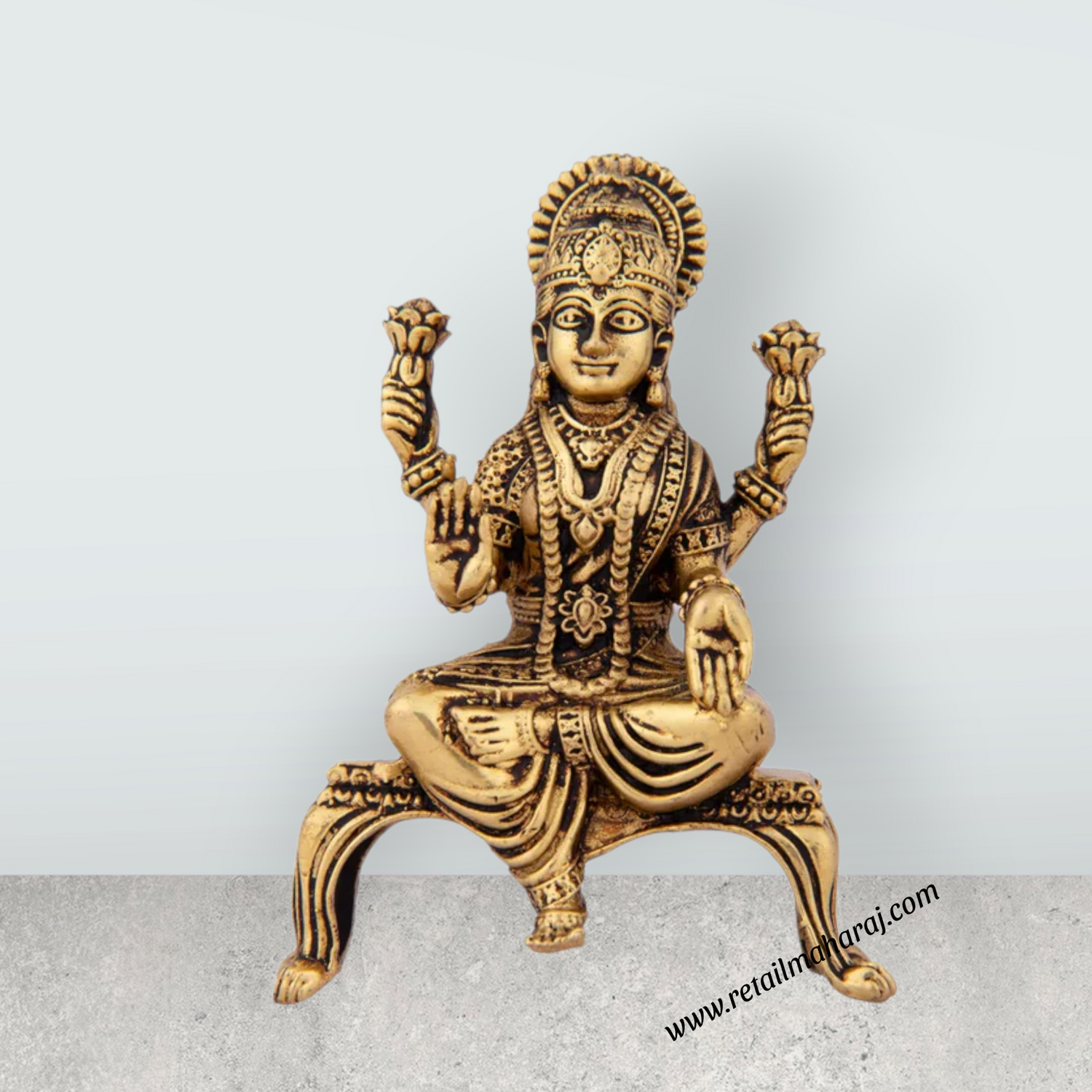 Laxmi Devi Statue - 3.5 x 2.5 Inches | Lakshmi Statue Sitting On Chowki/ Brass Idol for Pooja/ 120 Gms Approx - Retail Maharaj