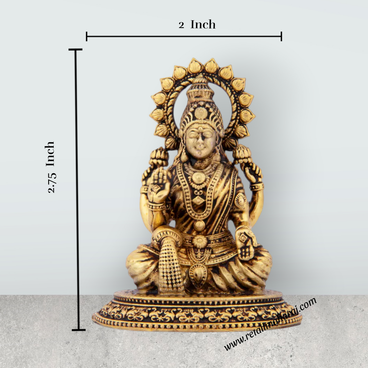 Laxmi Devi Statue - 2.75 x 2 Inches | Sitting Laxmi Statue/ Brass Idol/ Maha Laxmi Idol for Pooja/ 75 Gms Approx - Retail Maharaj