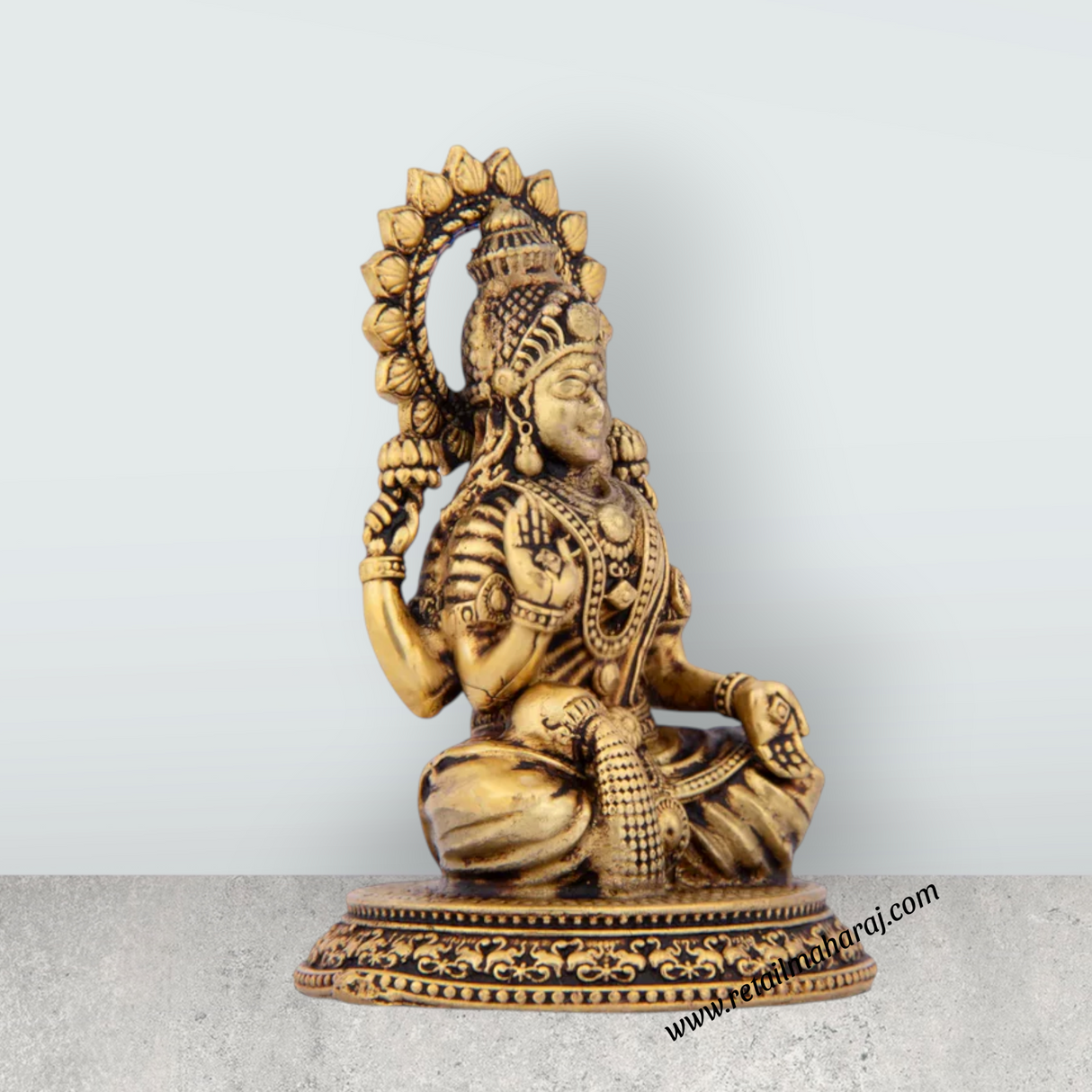 Laxmi Devi Statue - 2.75 x 2 Inches | Sitting Laxmi Statue/ Brass Idol/ Maha Laxmi Idol for Pooja/ 75 Gms Approx - Retail Maharaj