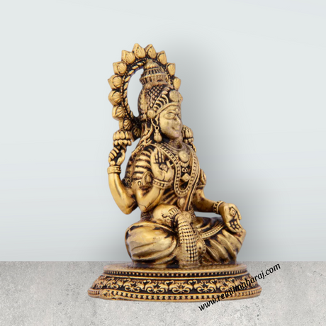 Laxmi Devi Statue - 2.75 x 2 Inches | Sitting Laxmi Statue/ Brass Idol/ Maha Laxmi Idol for Pooja/ 75 Gms Approx - Retail Maharaj