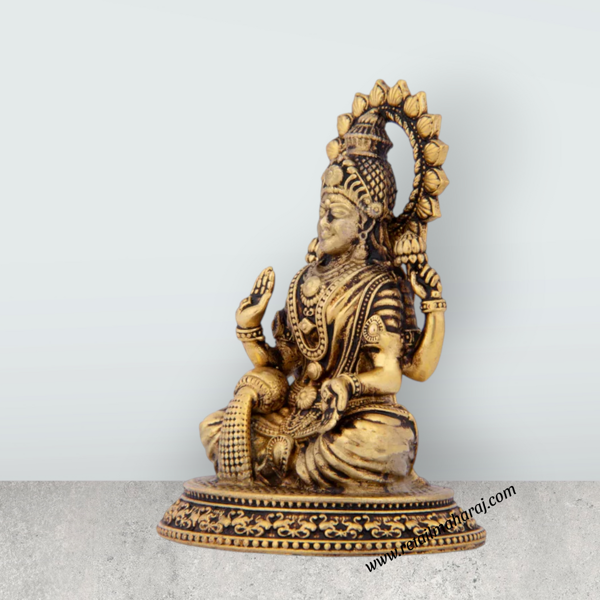 Laxmi Devi Statue - 2.75 x 2 Inches | Sitting Laxmi Statue/ Brass Idol/ Maha Laxmi Idol for Pooja/ 75 Gms Approx - Retail Maharaj