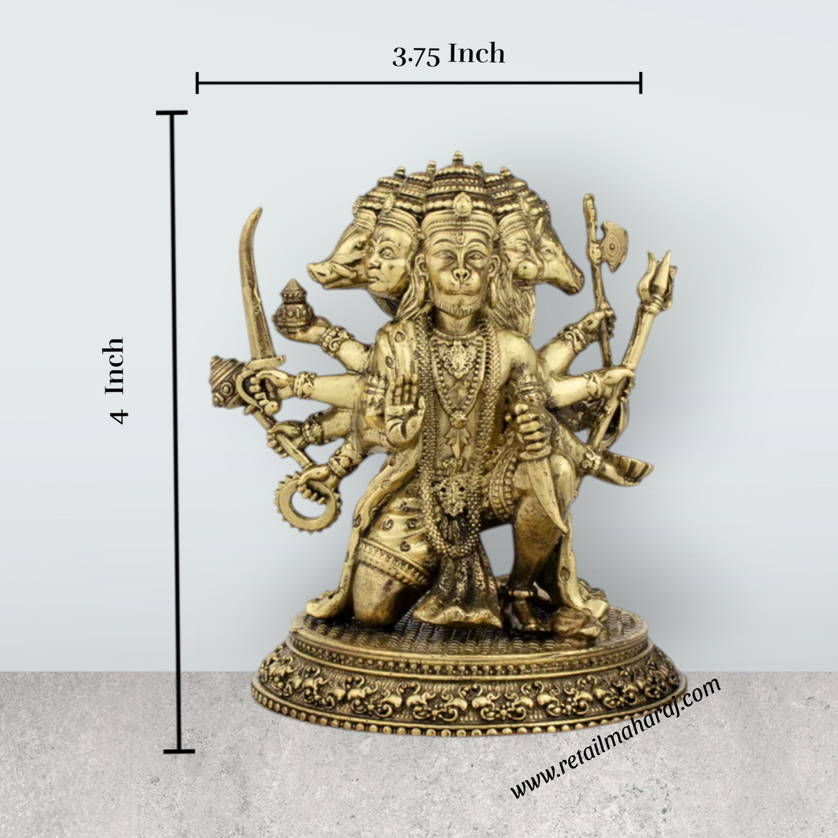 Panchmukhi Hanuman Statue - 4 x 3.75 Inches | Brass idol/ Panchamukha Hanuman Idol for Pooja - Retail Maharaj