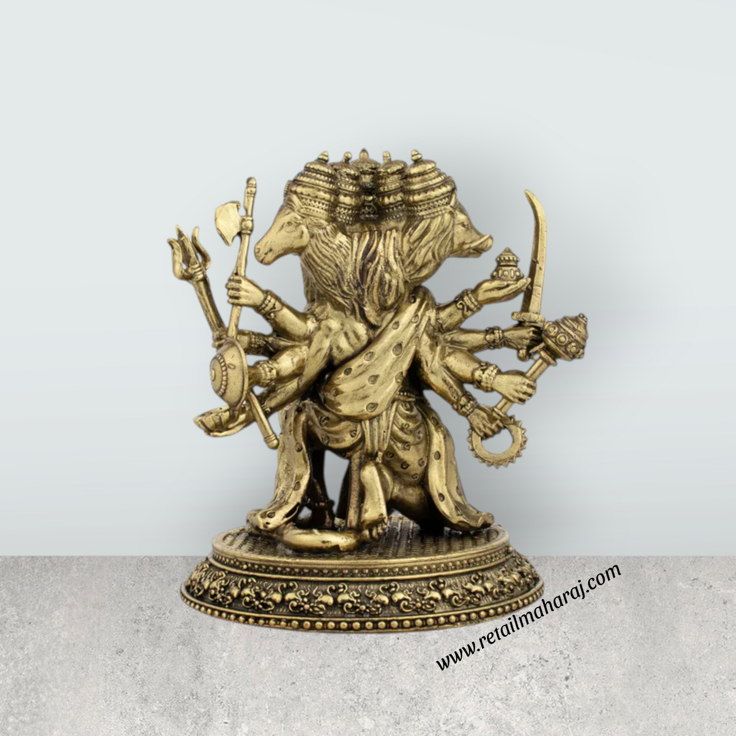 Panchmukhi Hanuman Statue - 4 x 3.75 Inches | Brass idol/ Panchamukha Hanuman Idol for Pooja - Retail Maharaj