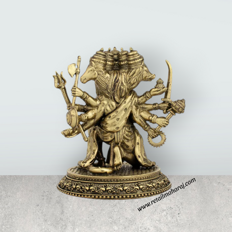 Panchmukhi Hanuman Statue - 4 x 3.75 Inches | Brass idol/ Panchamukha Hanuman Idol for Pooja - Retail Maharaj