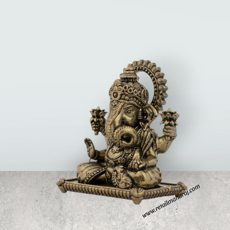 Ganesha Murti Statue - 2 x 1.75 Inches | Brass Idol/ Vinayaka Idol for Pooja/ 55 Gms Approx - Retail Maharaj