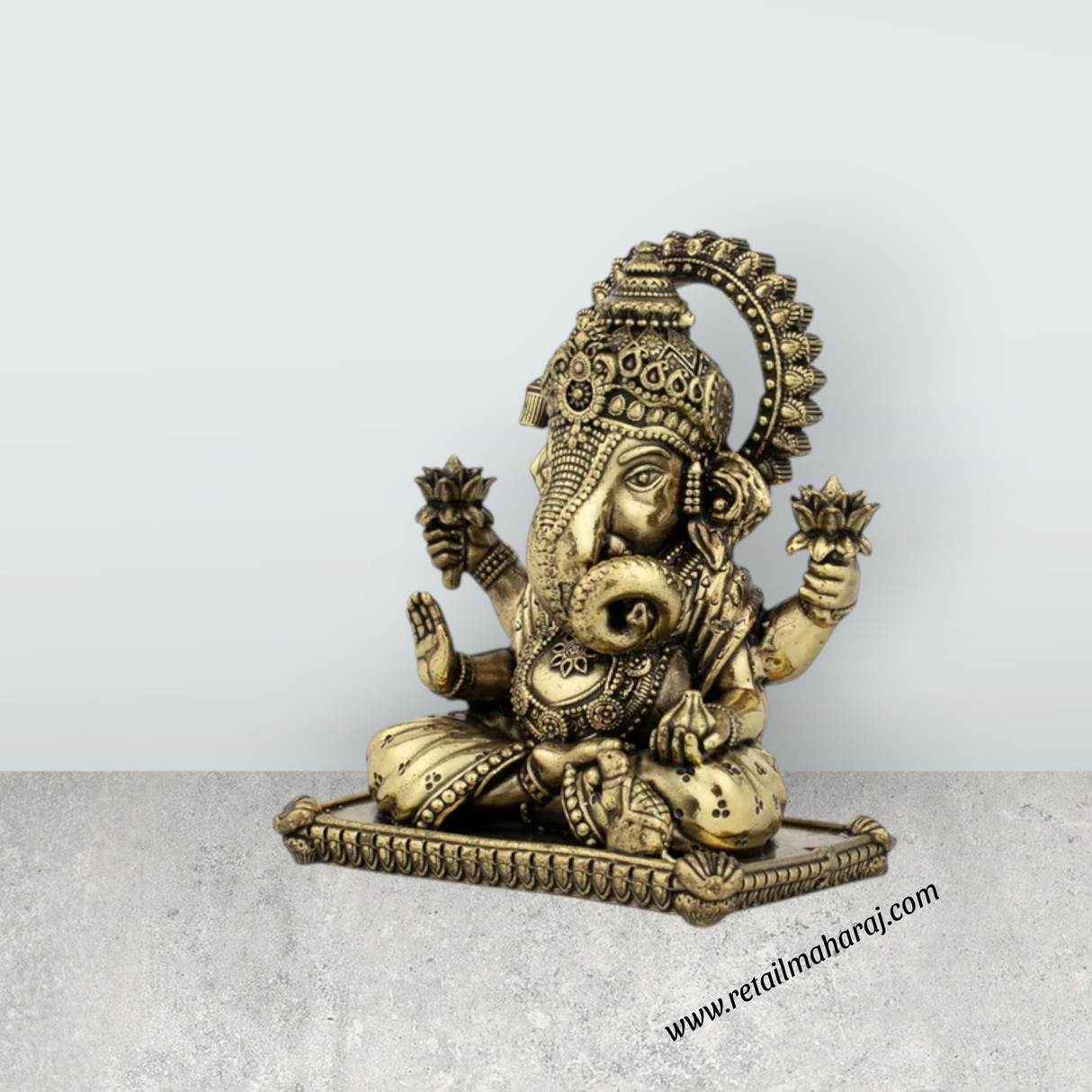 Ganesh Murti - 4 x 3 Inches | Brass Idol / Ganesh Statue Sitting for Pooja/ 340 Gms Approx - Retail Maharaj